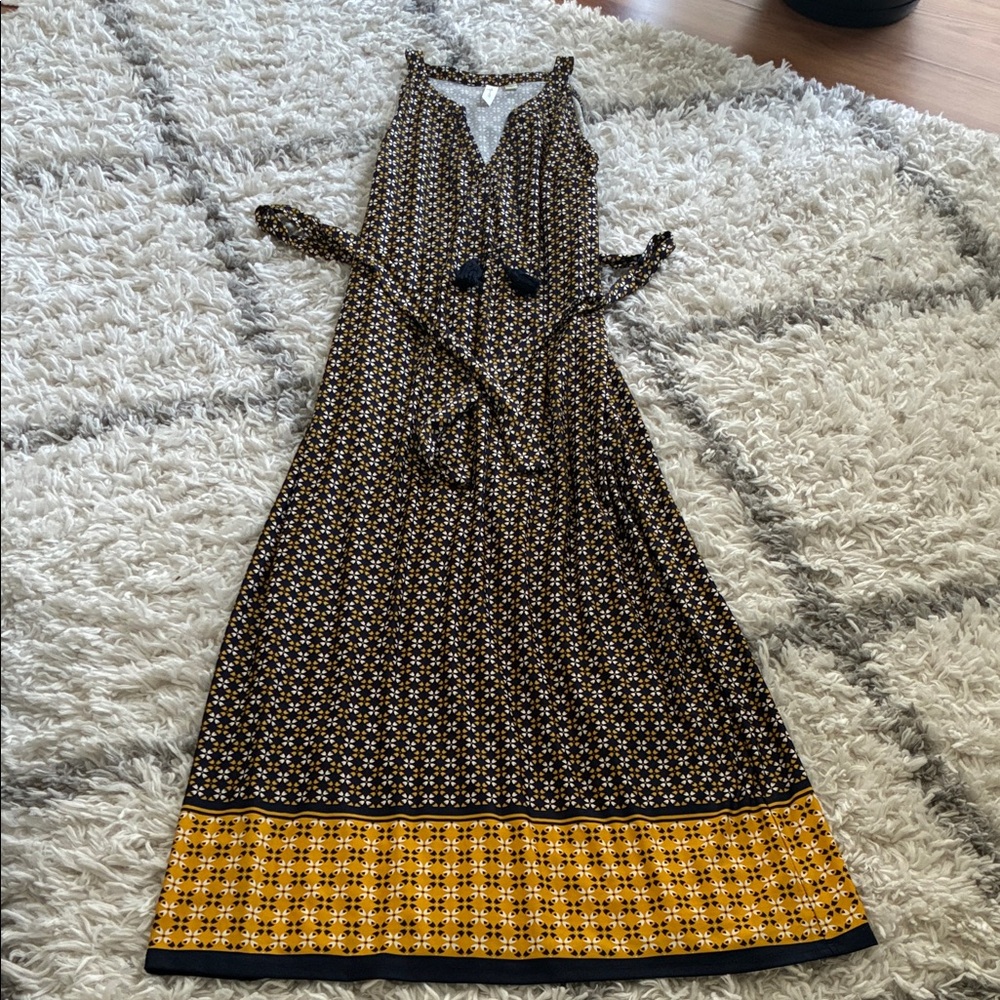 Tacera Blue and Yellow Geometric Maxi Dress